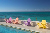 Colorful Pool Chairs at Compass Point Resort, Gambier, Bahamas, Caribbean Fine Art Print
