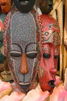 Masks and Conch Shells at Straw Market, Nassau, Bahamas, Caribbean by Walter Bibikow - various sizes