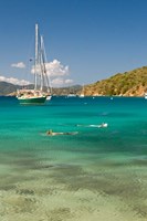 Snorkelers in idyllic cove, Norman Island, BVI Fine Art Print