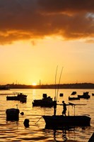 Boats silhouetted at sunrise, Havana Harbor, Cuba Fine Art Print