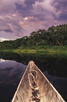 Paddling a dugout canoe on Lake Anangucocha, Yasuni National Park, Amazon basin, Ecuador Fine Art Print