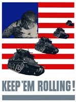 Keep 'Em Rolling! - Tanks Over Flag Fine Art Print