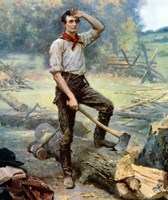 Digitally restored Vector Painting of a Young Abraham Lincoln Chopping Wood Fine Art Print