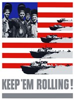 Keep 'Em Rolling! - Ships Over Flag Fine Art Print