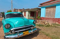Trinidad, Cuba, blue classic 1950s Chevrolet car Fine Art Print