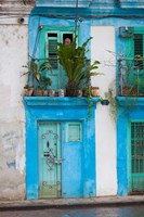 Cuba, Havana, Havana Vieja, Blue building Fine Art Print