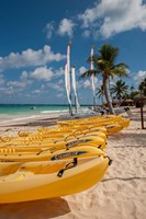 Kayaks and sailboats, Bavaro, Higuey, Punta Cana, Dominican Republic Fine Art Print