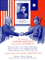 Uncle Sam Shaking Hands with a Chinese Soldier Fine Art Print