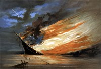 Vintage Civil War painting Warship Burning by John Parrot - various sizes