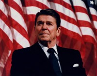 President Ronald Reagan with American Flag Fine Art Print