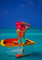 Woman in Boat with Pink Straw Hat, Caribbean Fine Art Print