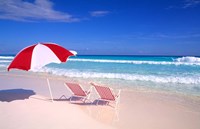 Beach Umbrella and Chairs, Caribbean Fine Art Print
