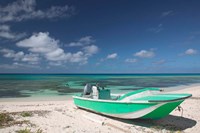 Boat and Turquoise Water on Pillory Beach, Turks and Caicos, Caribbean Fine Art Print
