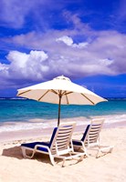 Umbrellas On Dawn Beach, St Maarten, Caribbean Fine Art Print