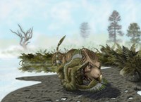 Velociraptor is attacking a Protoceratops Fine Art Print