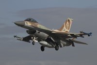 An F-16C Barak of the Israeli Air Force prepares for landing Fine Art Print