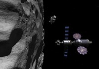 A Manned Maneuvering Vehicle descends toward the surface of a small asteroid Fine Art Print