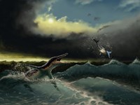 Pliosaurus irgisensis attacking a shark Fine Art Print