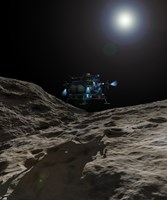 A manned Asteroid Lander approaches the desolate surface of an asteroid Fine Art Print