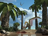 A pterosaur flying reptile lands next to some carrion Fine Art Print