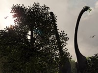 A pair of Sauroposeidon feed on the leaves of an American Sycamore Fine Art Print