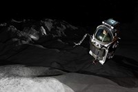 Two Manned Maneuvering Vehicles explore the airless, microgravity environment of a small asteroid Fine Art Print