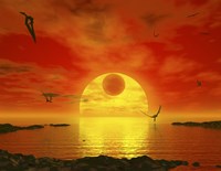 Flying life Forms Grace the Crimson Skies of the Earth-like Extrasolar Planet Gliese 581 C Fine Art Print