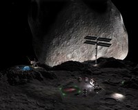 Artist's Concept of a Mining Settlement on the Double Asteroid 90 Antiope Fine Art Print