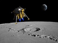 A Lunar Lander Begins its Descent to the Moon's Surface Fine Art Print