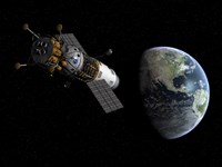 Illustration of a Lunar Tug Propelling itself into Earth Orbit Fine Art Print