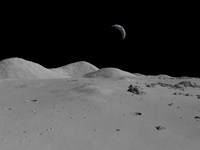 Artist's Concept of a View Across the Surface of the Moon Towards Earth in the Distance Fine Art Print