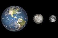 Artist's Concept of the Earth, Mercury, and Earth's moon to Scale Fine Art Print