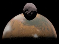 Artist's Concept of Mars and its Tiny Moon Phobos Fine Art Print