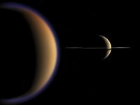 Artist's concept of Saturn and its Moon Titan Fine Art Print