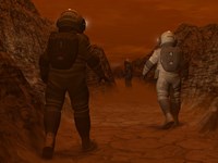 Artist's concept of Astronauts Exploring a Dry Gully on Saturn's Moon Titan Fine Art Print