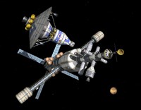 A Manned Mars Lander/Return Vehicle Disembarks from a Mars Cycler Fine Art Print