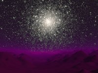 Illustration of a Globular Cluster Over the Terrain of a Barren Planet Fine Art Print