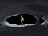 Artist's Concept of how Saturn might appear from within a Hypothetical Ice Cave on Lapetus Fine Art Print