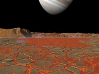 Artist's concept of a view Across a Pool of Lava on the Surface of Lo, Towards Jupiter Fine Art Print