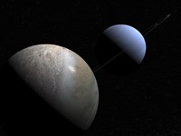Illustration of the Gas Giant Planet Neptune and its Largest Moon Triton Fine Art Print