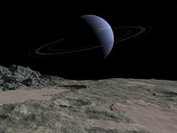 Illustration of the Gas Giant Neptune as seen from the Surface of its Moon Triton Fine Art Print