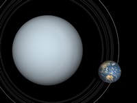 Artist's concept of Uranus and Earth to scale Fine Art Print