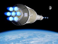 A Phobos Mission Rocket Ignites its Chemical Thrusters Fine Art Print