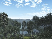 Calamites and Drepanophycus Populate Lowlands near the Brackish Waters of an Inland sea Fine Art Print