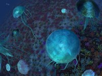 A Swarm of Jellyfish Swim the Panthalassic Ocean Fine Art Print