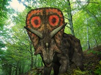 A Colorful Torosaurus Wanders a Cretaceous Forest Fine Art Print