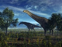 Isisaurus Dinosaurs Wander Lush Plains Fine Art Print
