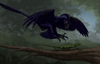 Microraptor Hunting a Small Lizard on a Tree Branch Fine Art Print