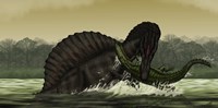 A Spinosaurus Catches a Young Stomatosuchus Fine Art Print