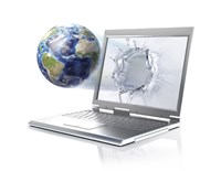 Planet Earth Globe Coming Out From a Laptop Computer Fine Art Print